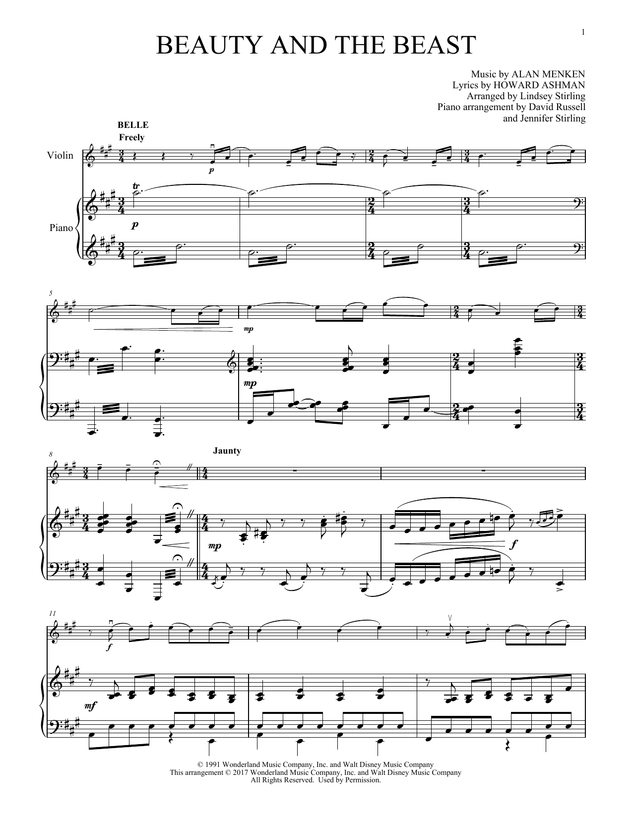 Download Lindsey Stirling Beauty and The Beast Medley Sheet Music and learn how to play Violin and Piano PDF digital score in minutes