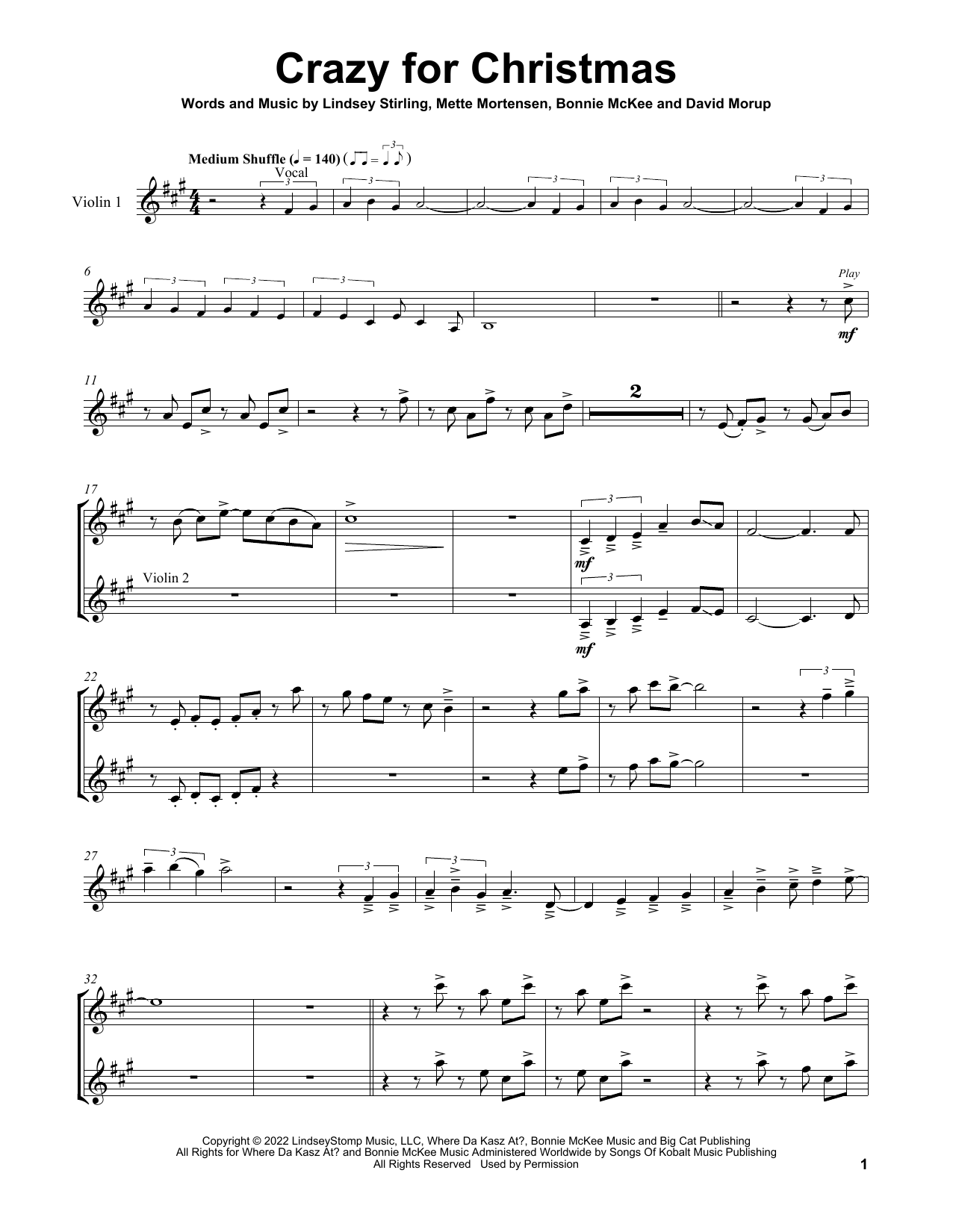 Download Lindsey Stirling Crazy For Christmas (feat. Bonnie McKee) Sheet Music and learn how to play Violin Duet PDF digital score in minutes