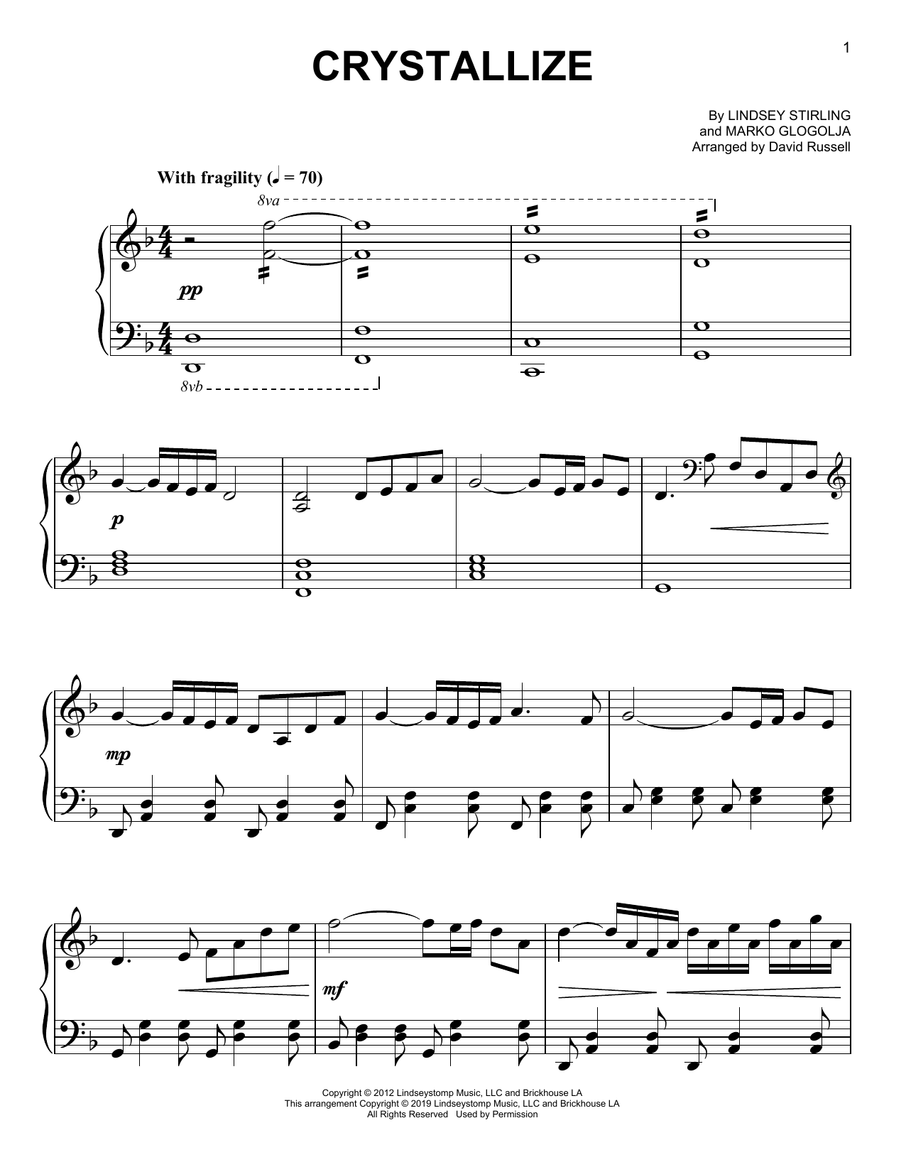 Download Lindsey Stirling Crystallize Sheet Music and learn how to play Easy Piano PDF digital score in minutes