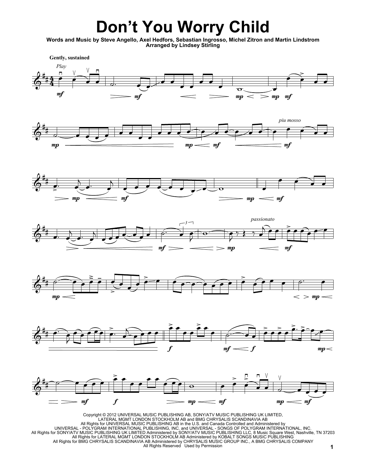 Download Lindsey Stirling Don't You Worry Child Sheet Music and learn how to play Violin PDF digital score in minutes