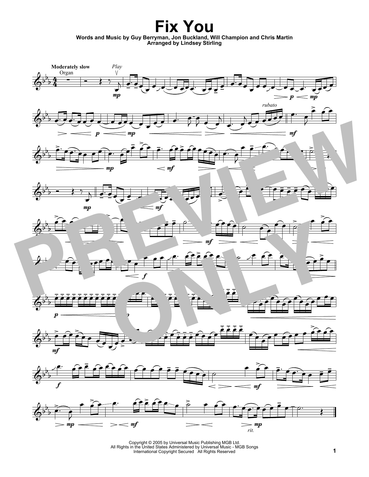 Download Lindsey Stirling Fix You Sheet Music and learn how to play Violin PDF digital score in minutes