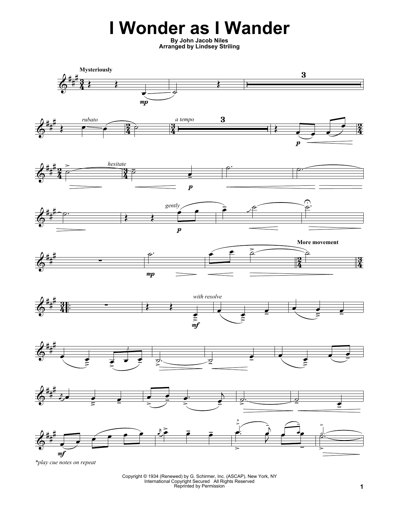 Download Lindsey Stirling I Wonder As I Wander Sheet Music and learn how to play Violin Solo PDF digital score in minutes