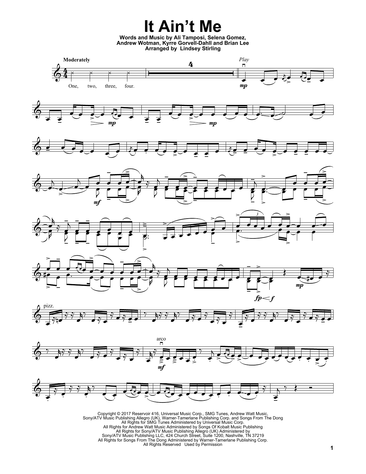 Download Lindsey Stirling It Ain't Me Sheet Music and learn how to play Violin Solo PDF digital score in minutes
