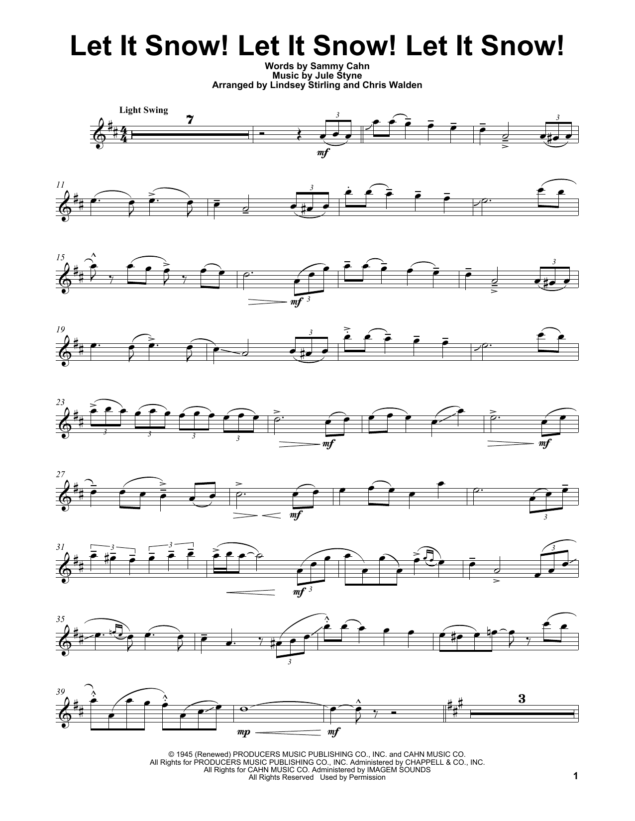Download Lindsey Stirling Let It Snow! Let It Snow! Let It Snow! Sheet Music and learn how to play Violin PDF digital score in minutes