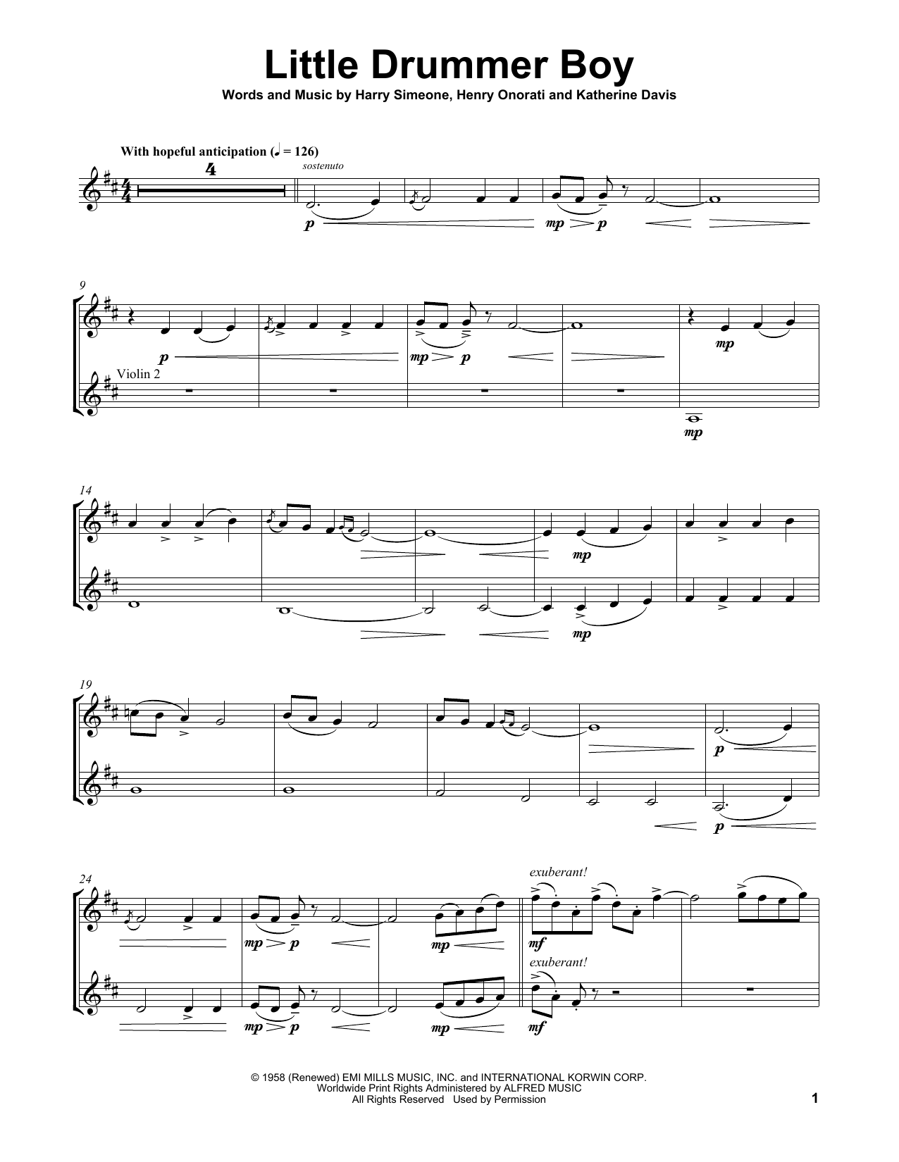 Download Lindsey Stirling Little Drummer Boy Sheet Music and learn how to play Violin Duet PDF digital score in minutes