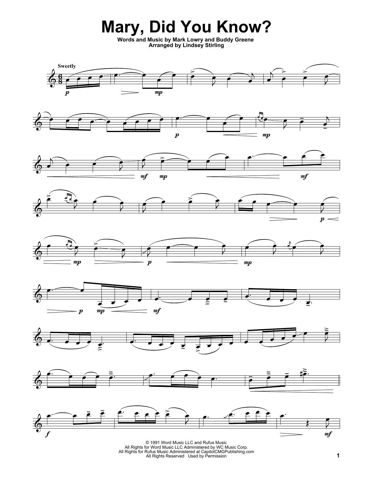 Download Lindsey Stirling Mary, Did You Know? Sheet Music and learn how to play Violin Solo PDF digital score in minutes