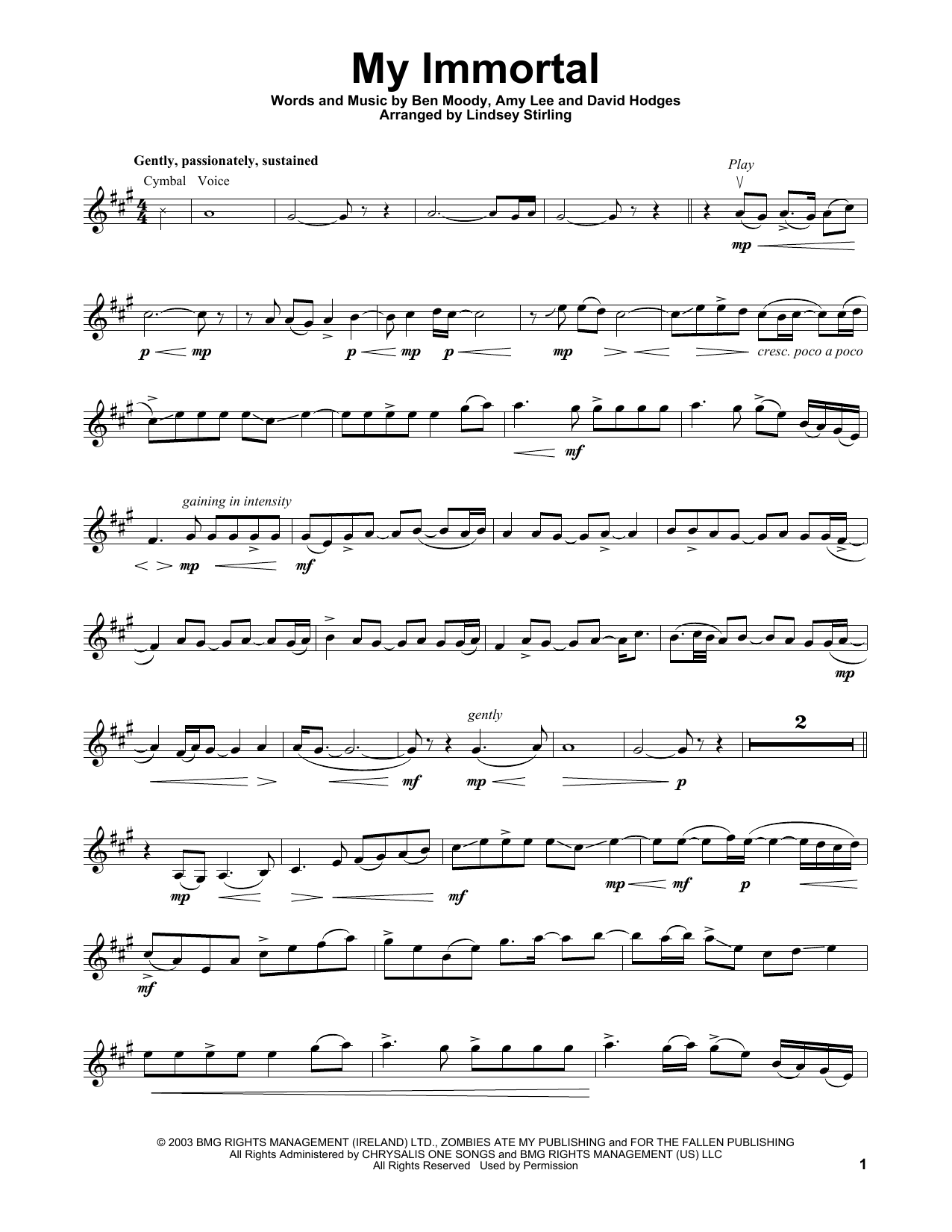 Download Lindsey Stirling My Immortal Sheet Music and learn how to play Violin PDF digital score in minutes