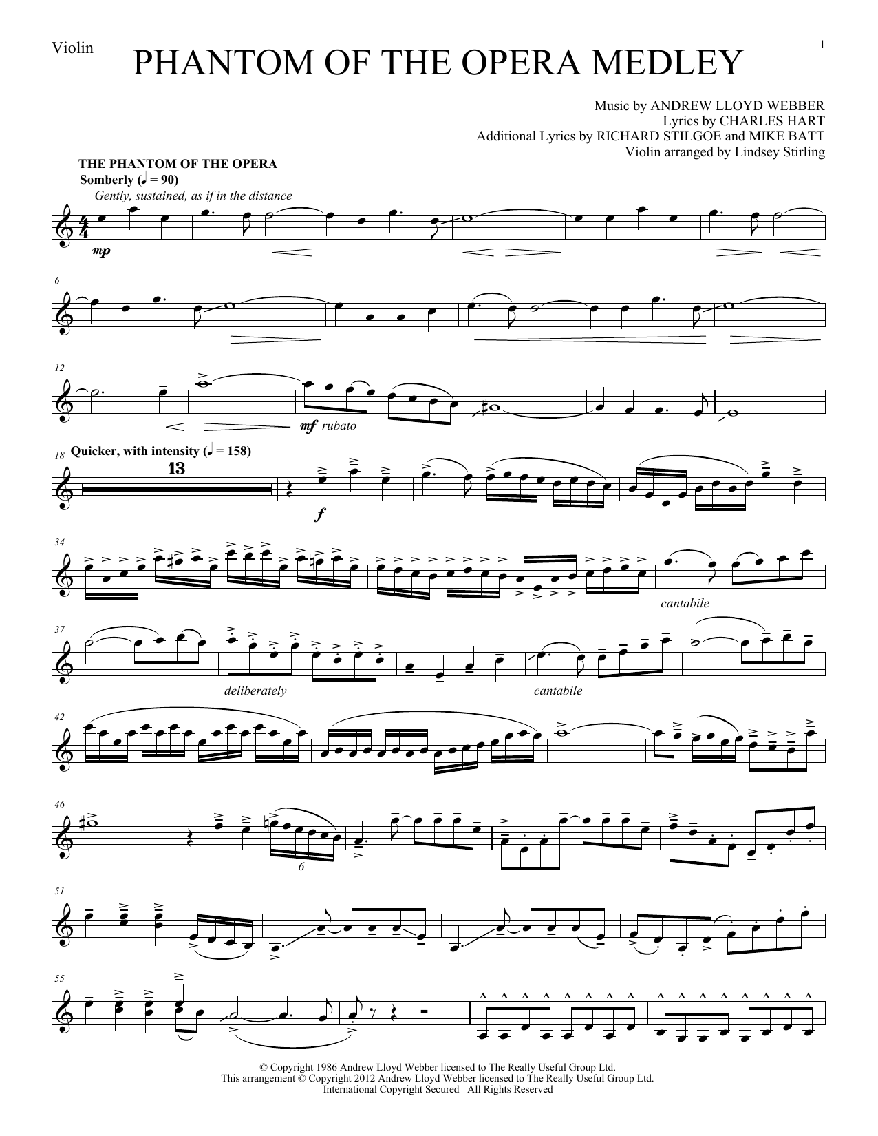 Download Lindsey Stirling Phantom of The Opera Medley Sheet Music and learn how to play Violin Solo PDF digital score in minutes