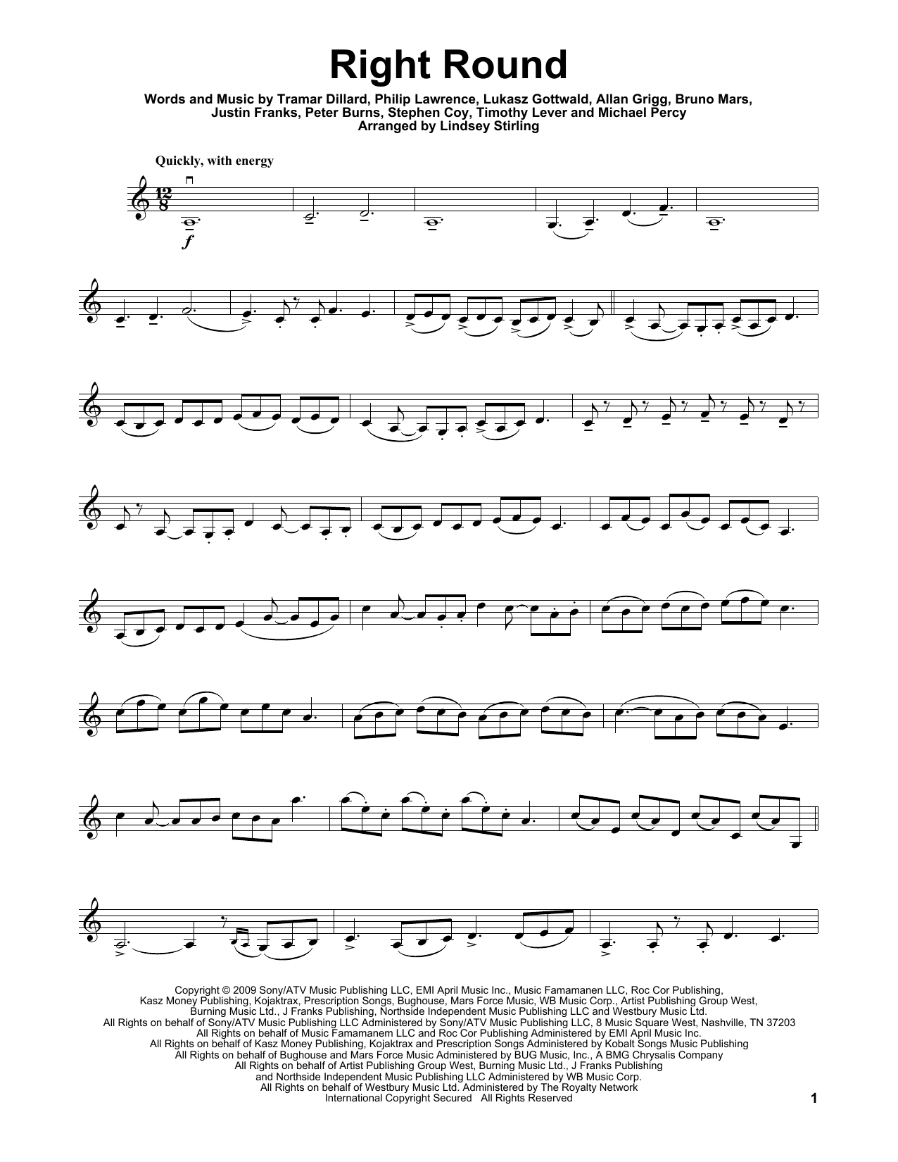 Download Lindsey Stirling Right Round Sheet Music and learn how to play Violin PDF digital score in minutes