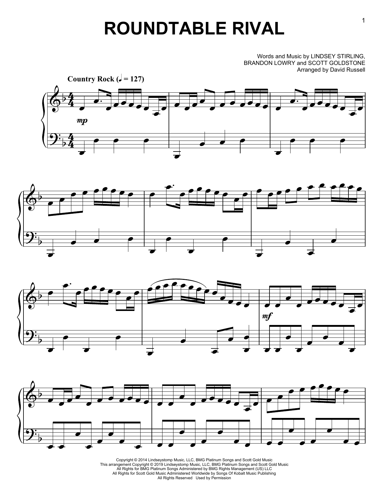 Download Lindsey Stirling Roundtable Rival Sheet Music and learn how to play Easy Piano PDF digital score in minutes
