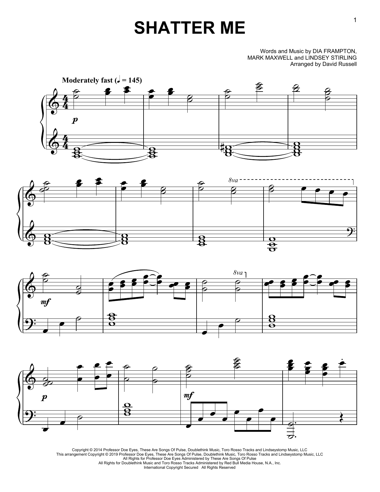 Download Lindsey Stirling Shatter Me Sheet Music and learn how to play Easy Piano PDF digital score in minutes