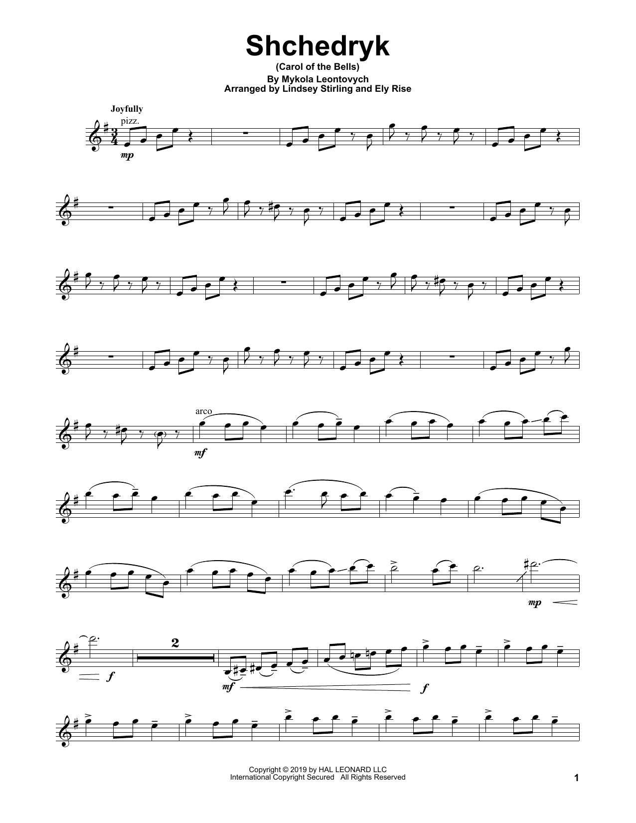 Download Lindsey Stirling Shchedryk (Carol Of The Bells) Sheet Music and learn how to play Violin Solo PDF digital score in minutes