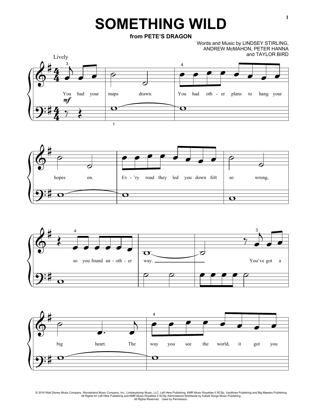 Download Lindsey Stirling Something Wild (from the Motion Picture Pete's Dragon) Sheet Music and learn how to play Big Note Piano PDF digital score in minutes