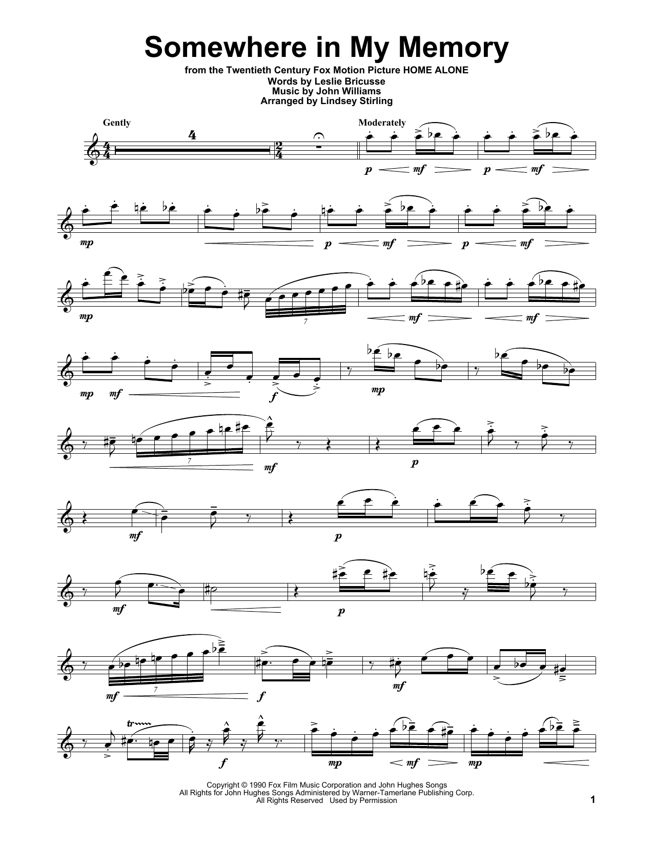 Download Lindsey Stirling Somewhere In My Memory (from Home Alone) Sheet Music and learn how to play Violin Solo PDF digital score in minutes
