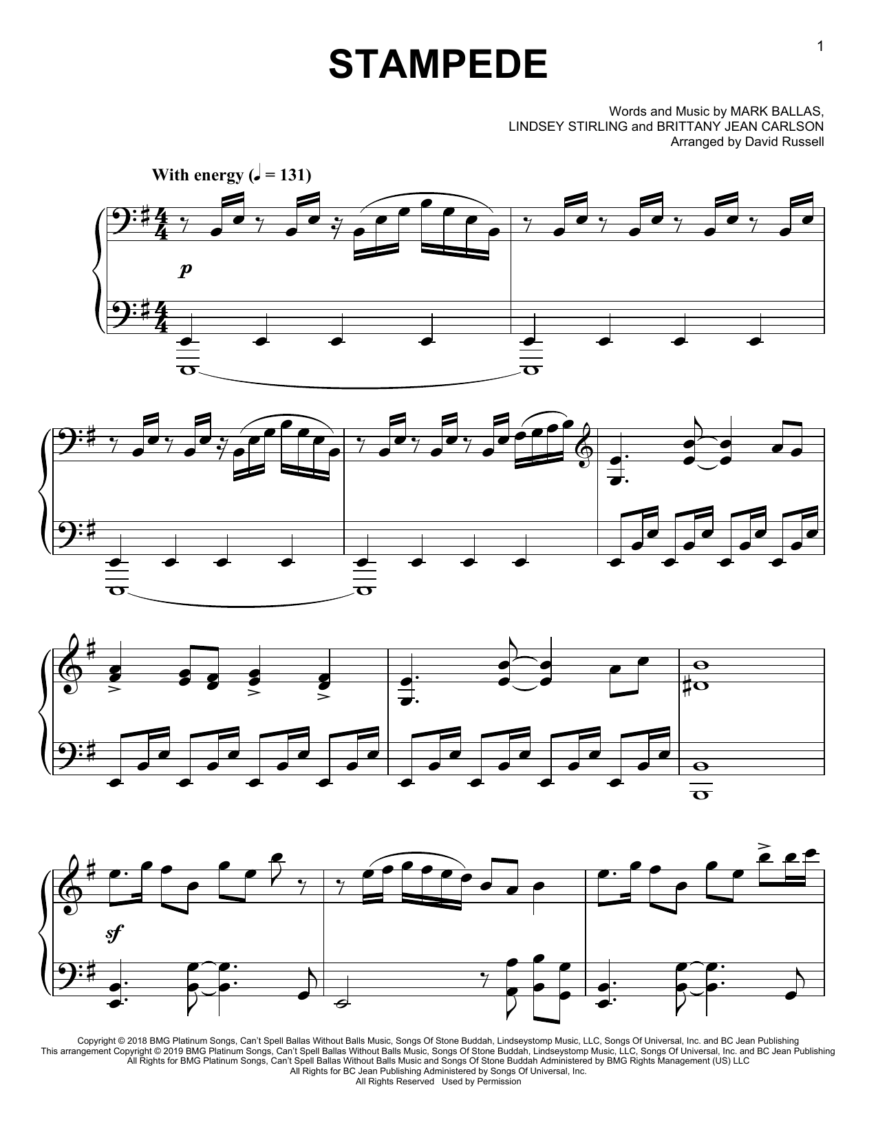 Download Lindsey Stirling Stampede Sheet Music and learn how to play Violin Solo PDF digital score in minutes