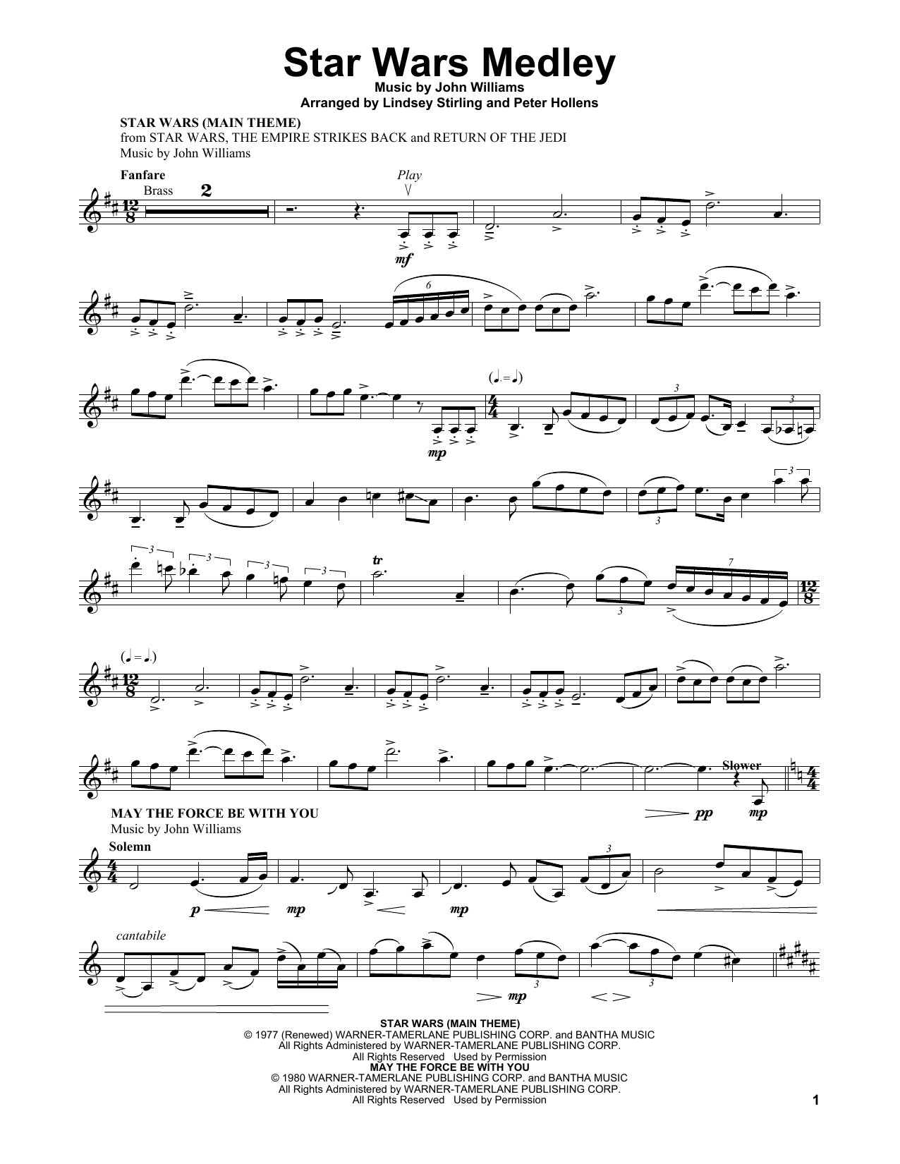Download Lindsey Stirling Star Wars Medley Sheet Music and learn how to play Violin Solo PDF digital score in minutes