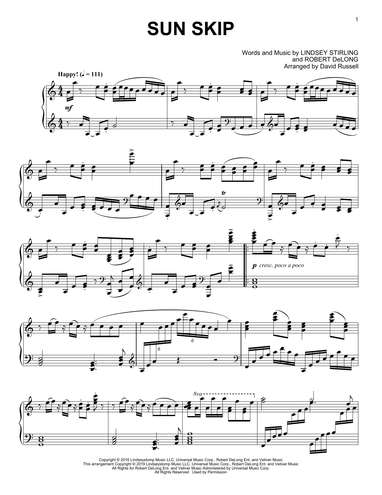 Download Lindsey Stirling Sun Skip Sheet Music and learn how to play Easy Piano PDF digital score in minutes