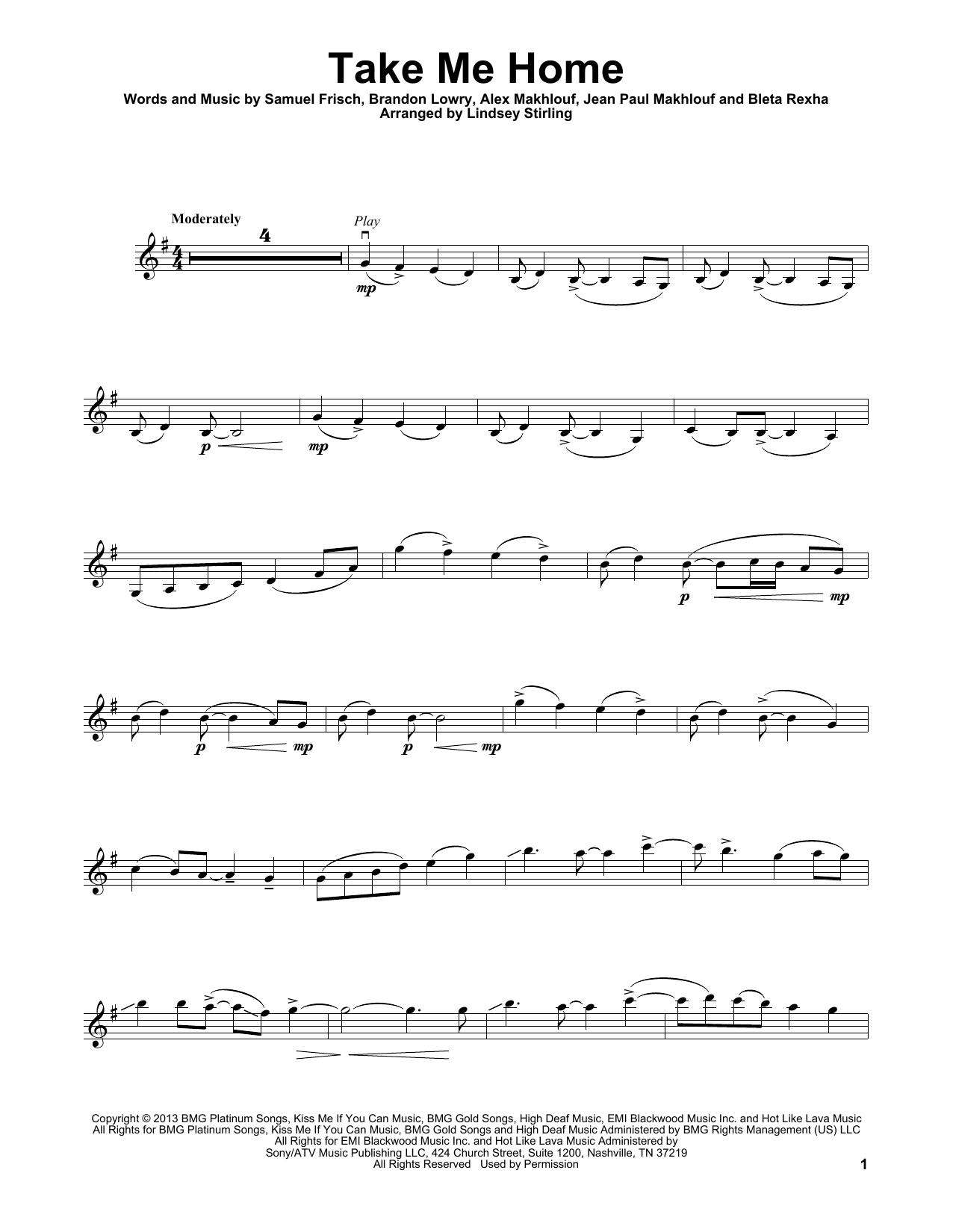 Download Lindsey Stirling Take Me Home Sheet Music and learn how to play Violin PDF digital score in minutes
