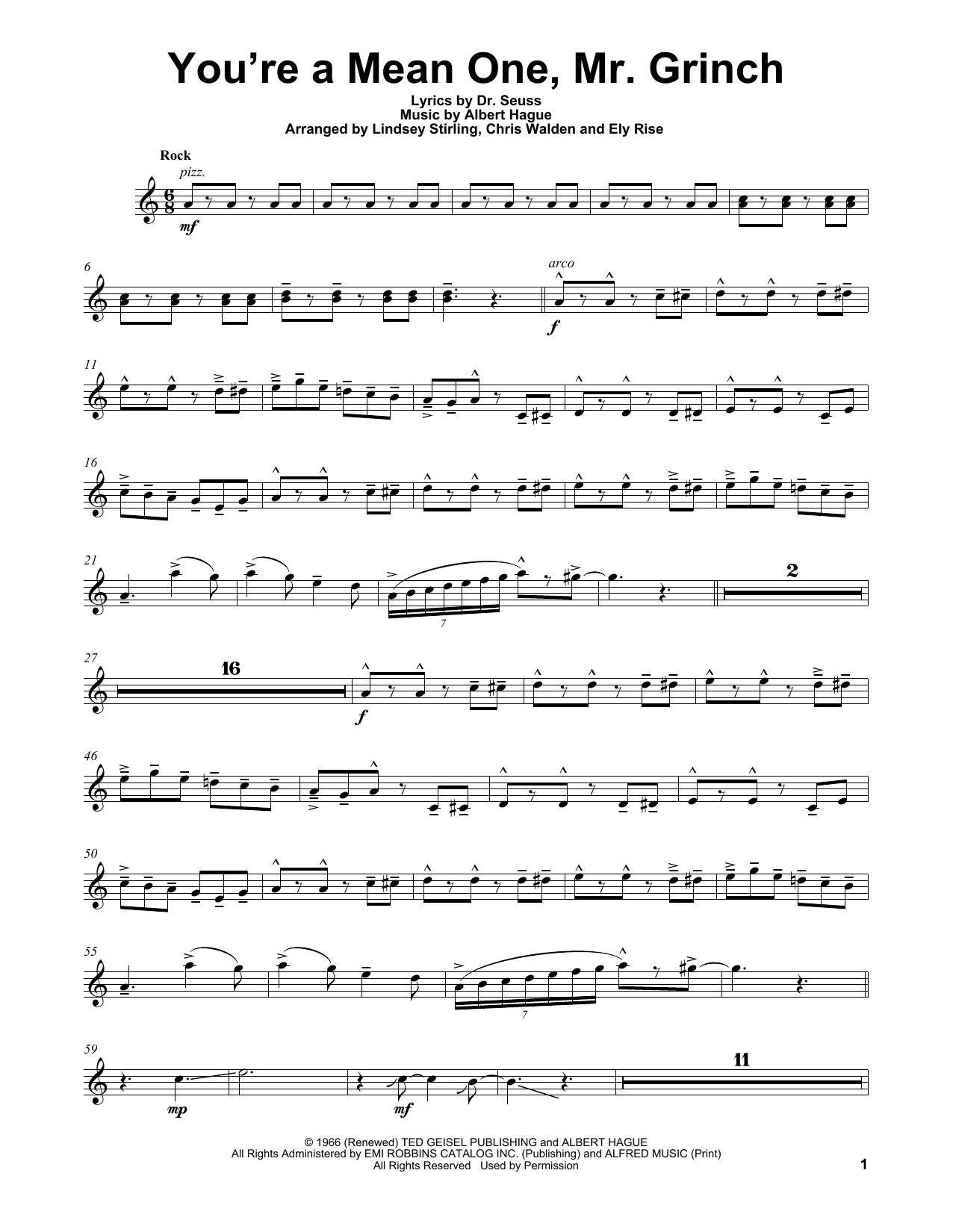 Download Lindsey Stirling You're A Mean One, Mr. Grinch Sheet Music and learn how to play Violin PDF digital score in minutes