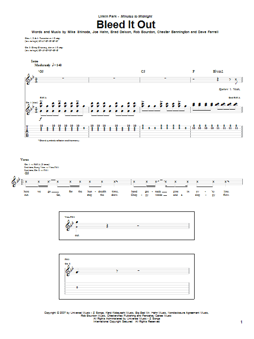 Download Linkin Park Bleed It Out Sheet Music and learn how to play Lyrics & Chords PDF digital score in minutes