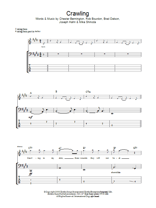 Download Linkin Park Crawling Sheet Music and learn how to play Guitar Tab PDF digital score in minutes