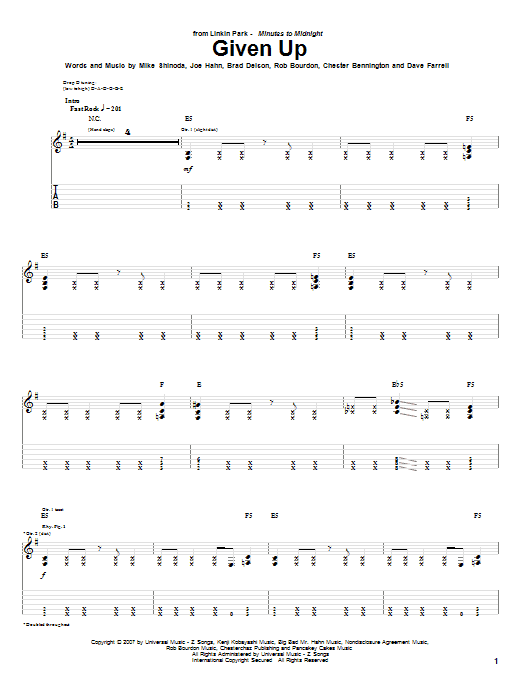 Download Linkin Park Given Up Sheet Music and learn how to play Guitar Tab PDF digital score in minutes