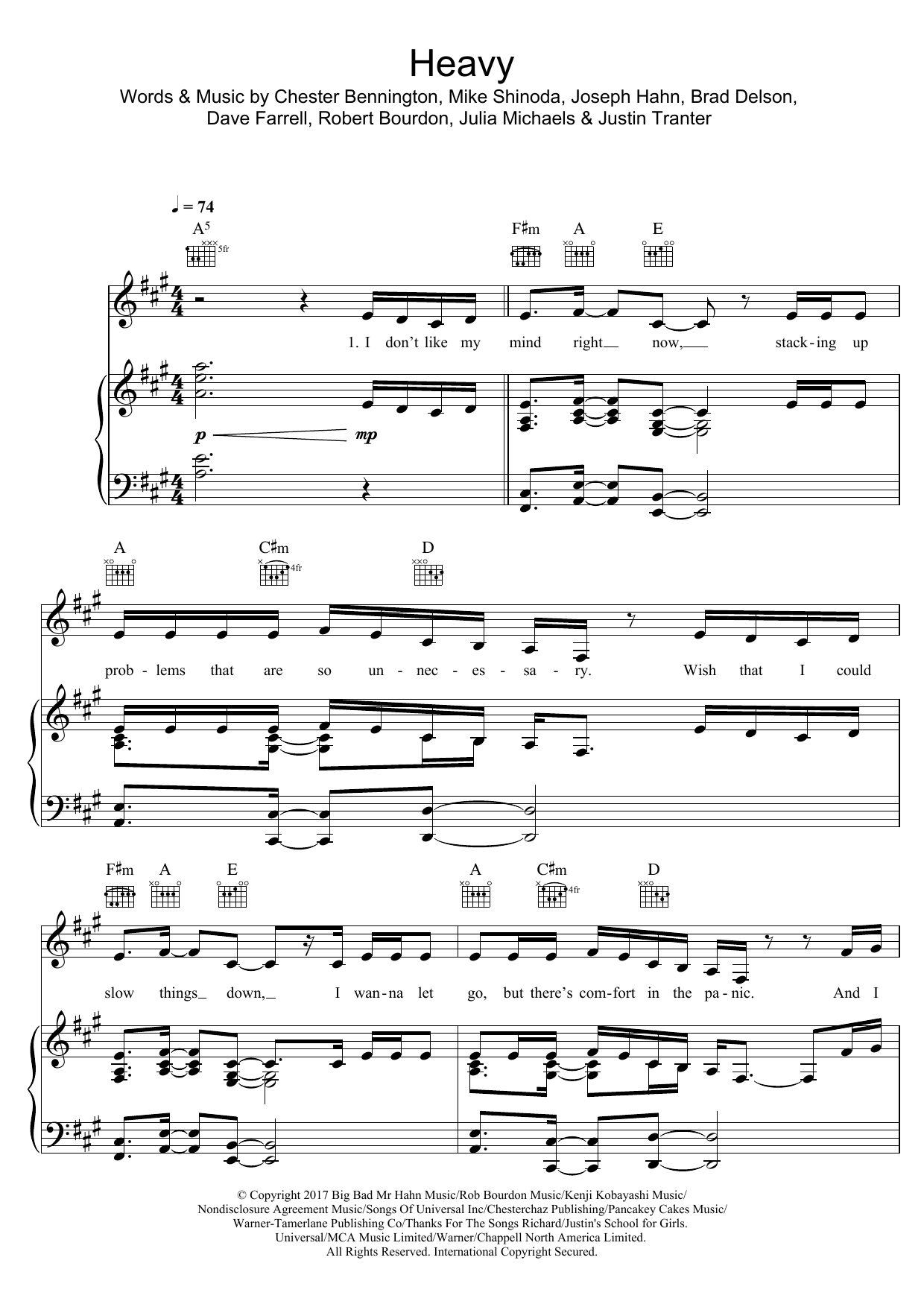 Download Linkin Park Heavy Sheet Music and learn how to play Piano, Vocal & Guitar (Right-Hand Melody) PDF digital score in minutes