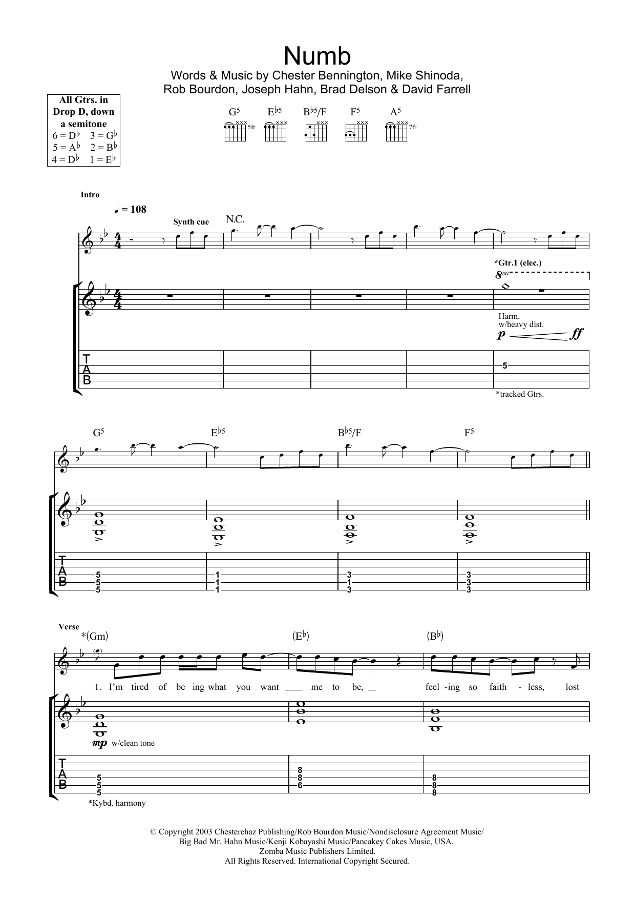 Download Linkin Park Numb Sheet Music and learn how to play Guitar Tab PDF digital score in minutes