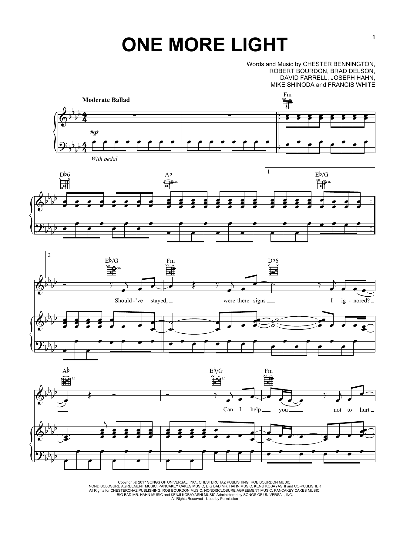 Download Linkin Park One More Light Sheet Music and learn how to play Piano, Vocal & Guitar (Right-Hand Melody) PDF digital score in minutes