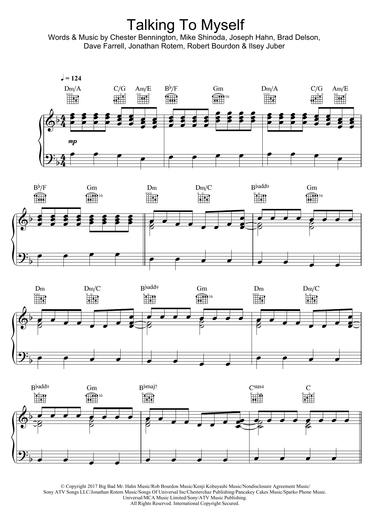 Download Linkin Park Talking To Myself Sheet Music and learn how to play Piano, Vocal & Guitar (Right-Hand Melody) PDF digital score in minutes