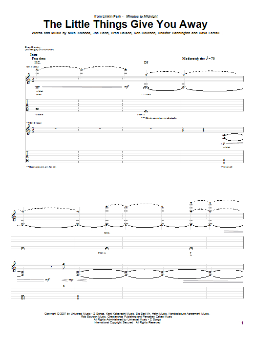 Download Linkin Park The Little Things Give You Away Sheet Music and learn how to play Guitar Tab PDF digital score in minutes