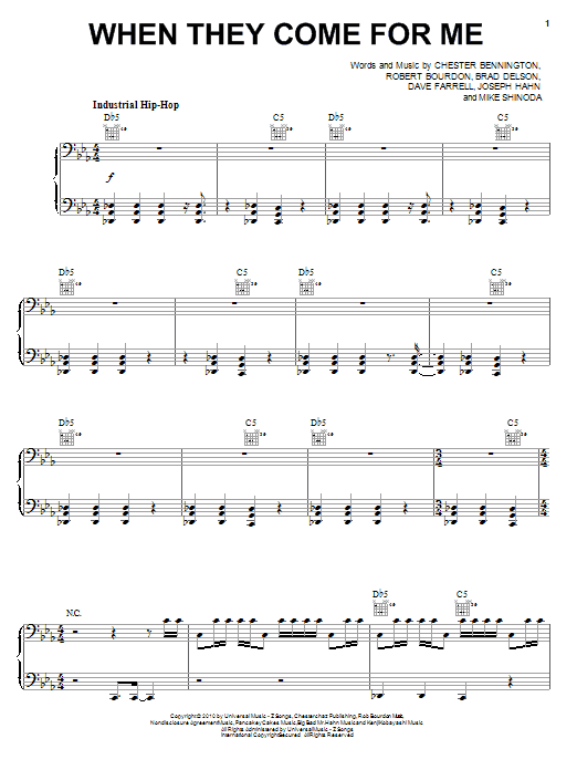 Download Linkin Park When They Come For Me Sheet Music and learn how to play Piano, Vocal & Guitar (Right-Hand Melody) PDF digital score in minutes