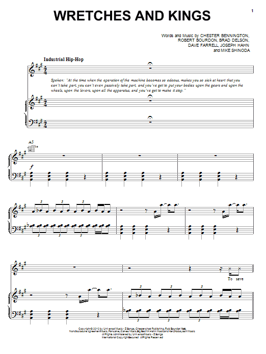 Download Linkin Park Wretches And Kings Sheet Music and learn how to play Piano, Vocal & Guitar (Right-Hand Melody) PDF digital score in minutes