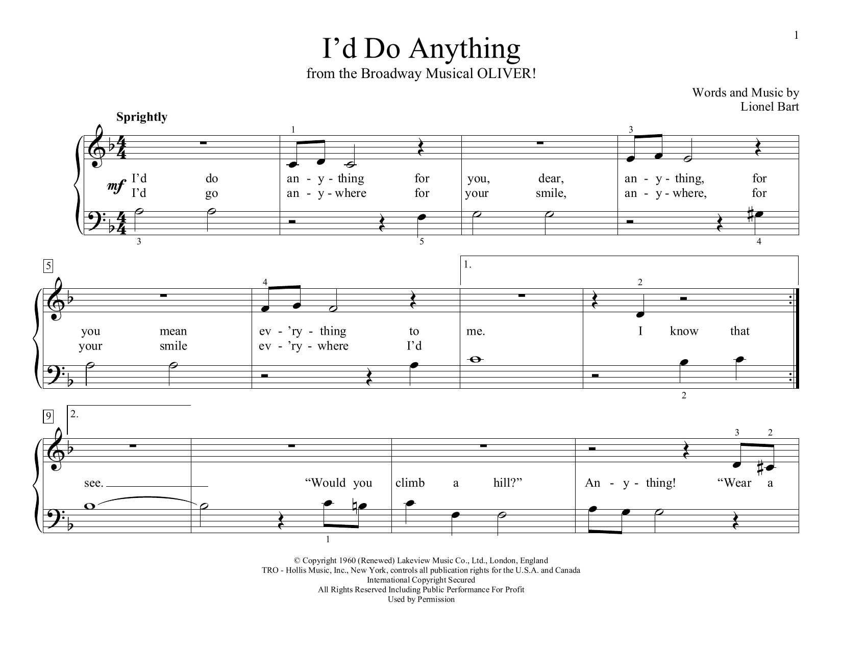 Download Lionel Bart I'd Do Anything (from Oliver!) (arr. Christopher Hussey) Sheet Music and learn how to play Educational Piano PDF digital score in minutes