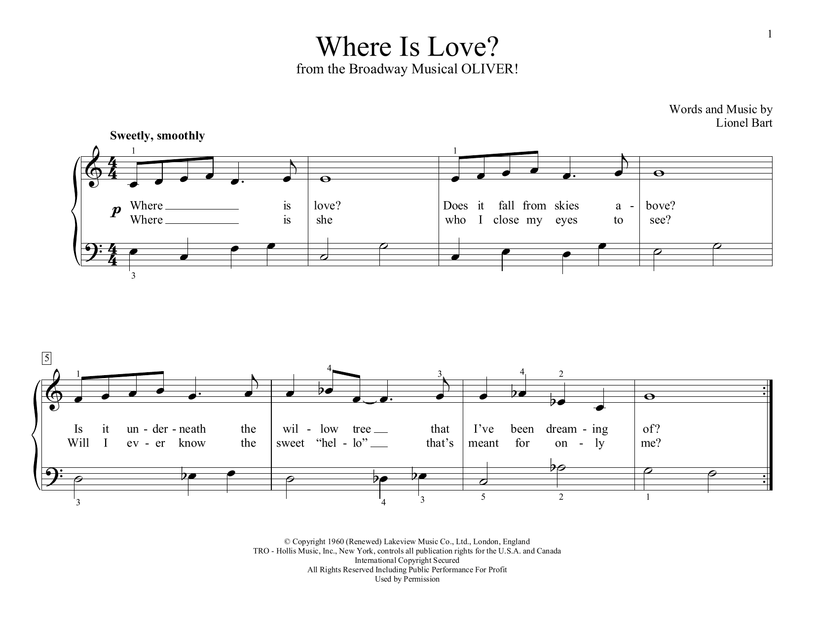 Download Lionel Bart Where Is Love? (from Oliver!) (arr. Christopher Hussey) Sheet Music and learn how to play Educational Piano PDF digital score in minutes