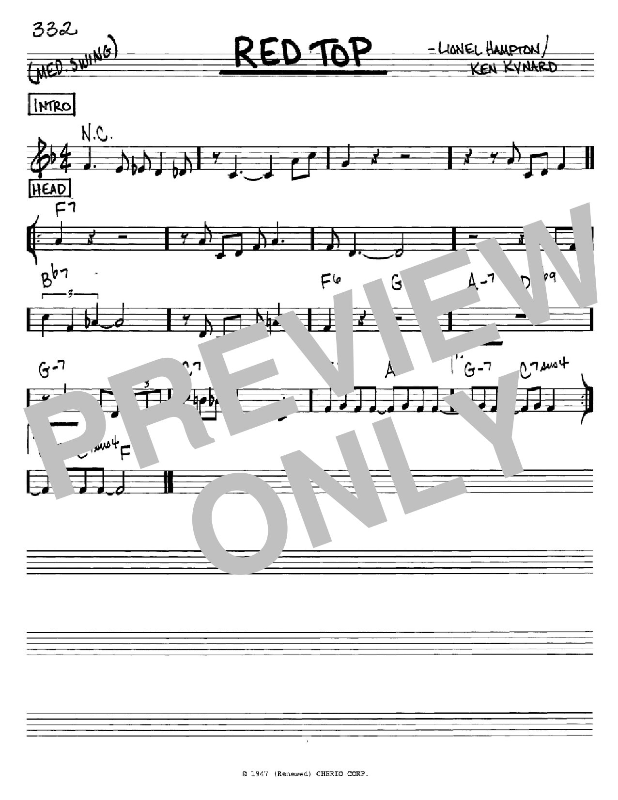 Download Lionel Hampton Red Top Sheet Music and learn how to play Real Book - Melody & Chords - C Instruments PDF digital score in minutes