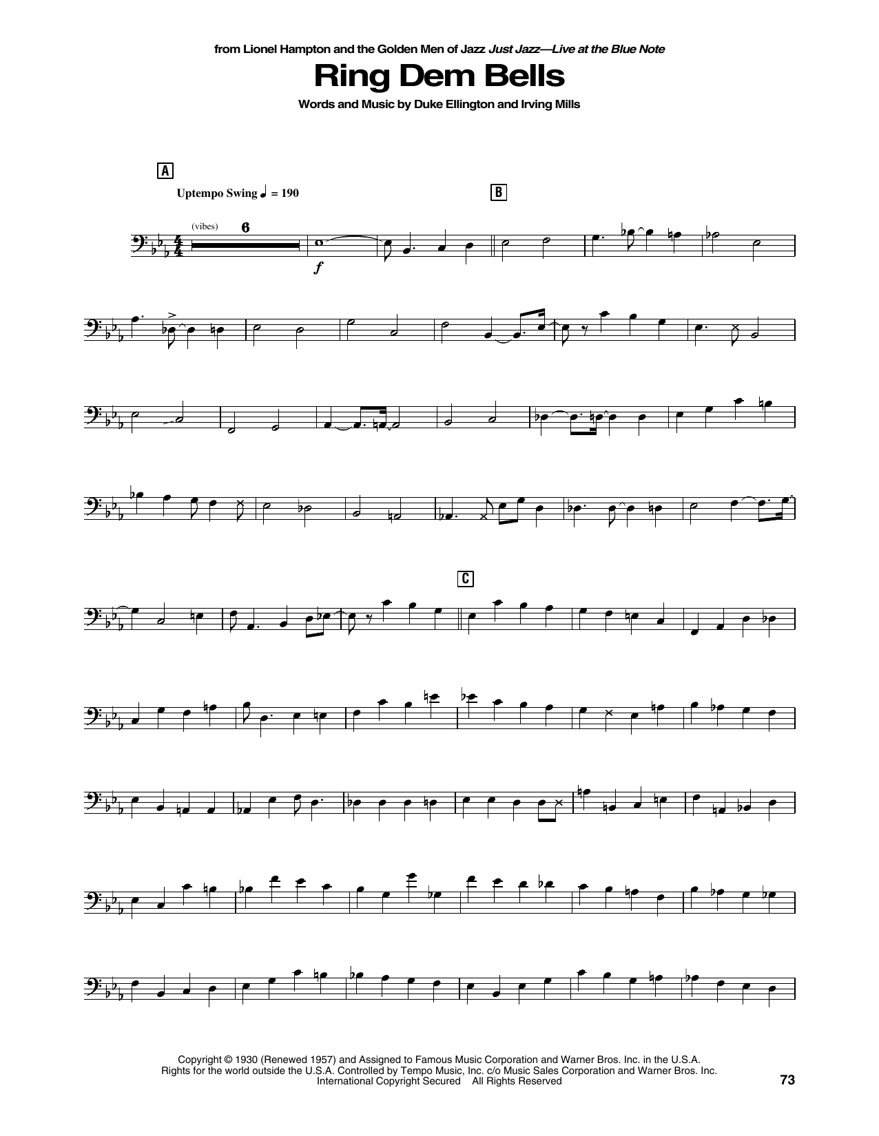Download Lionel Hampton Ring Dem Bells Sheet Music and learn how to play String Bass Transcription PDF digital score in minutes