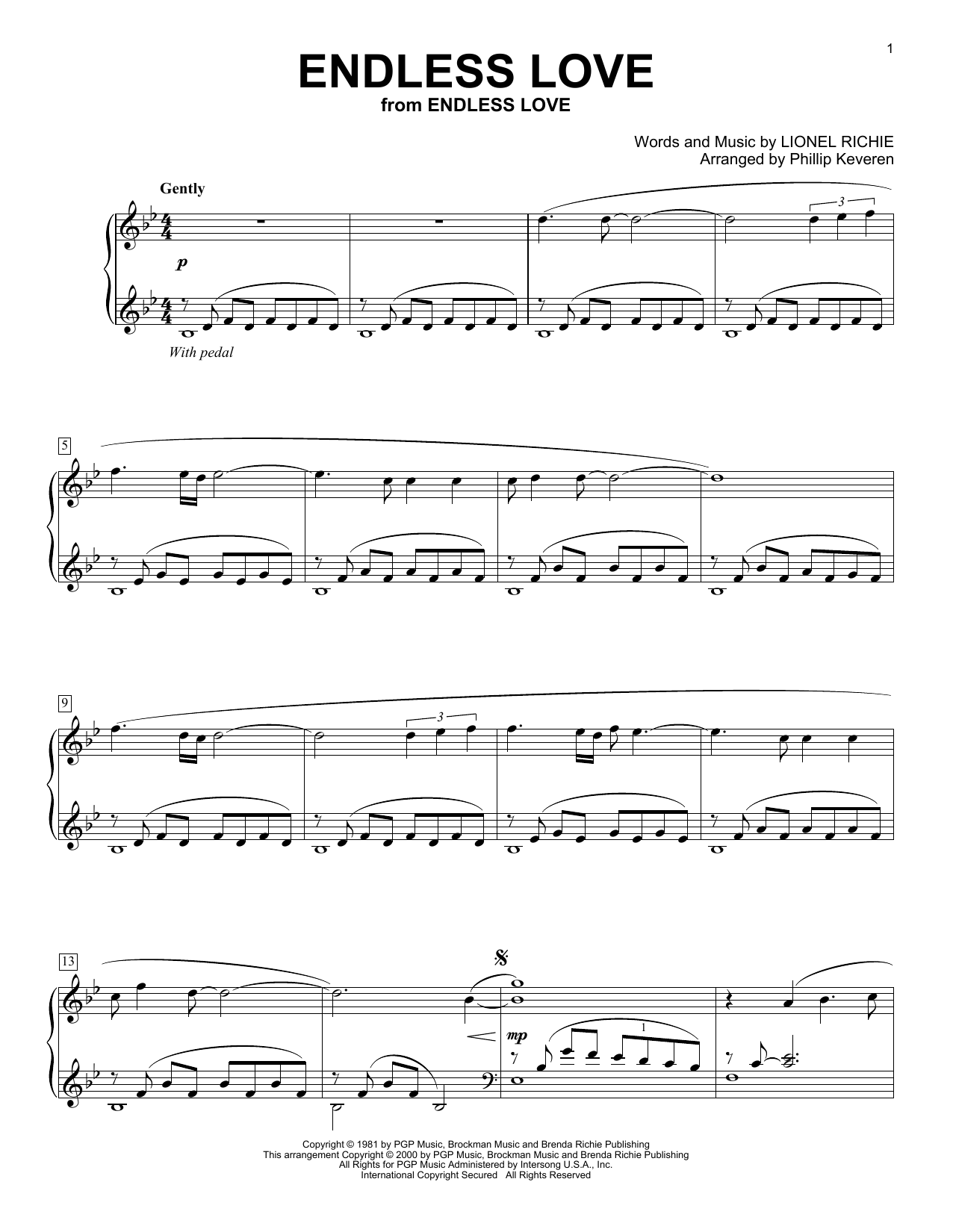 Download Lionel Richie & Diana Ross Endless Love (arr. Phillip Keveren) Sheet Music and learn how to play Piano Solo PDF digital score in minutes