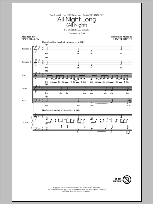 Download Deke Sharon All Night Long (All Night) Sheet Music and learn how to play Choral PDF digital score in minutes