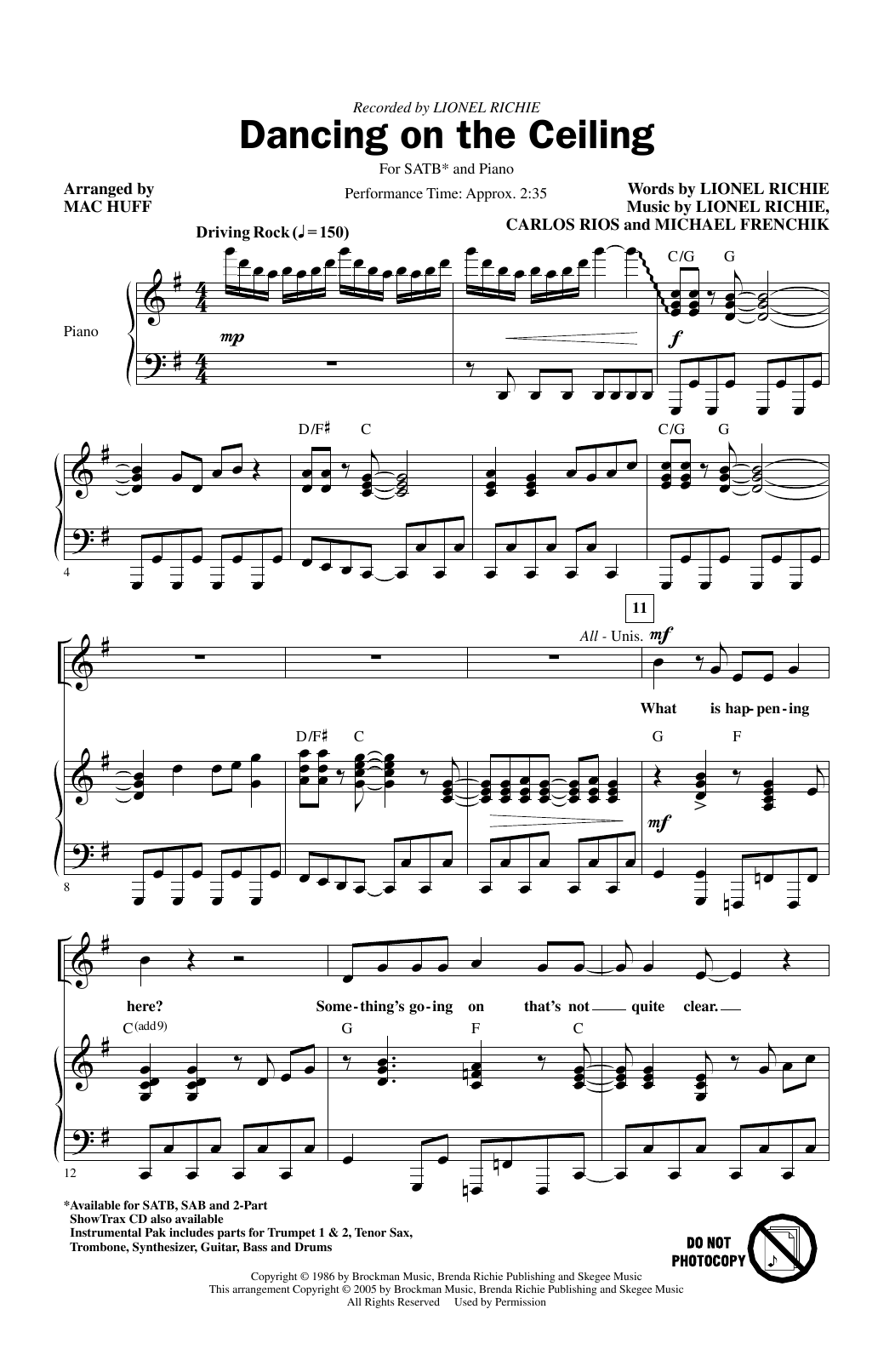 Download Lionel Richie Dancing On The Ceiling (arr. Mac Huff) Sheet Music and learn how to play 2-Part Choir PDF digital score in minutes