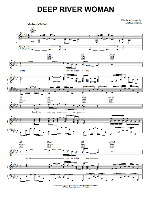 Download Lionel Richie Deep River Woman Sheet Music and learn how to play Piano, Vocal & Guitar (Right-Hand Melody) PDF digital score in minutes