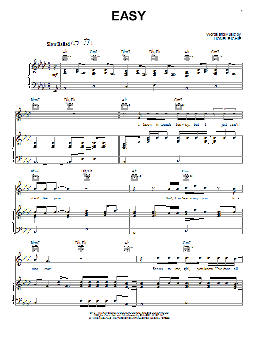 Download Lionel Richie Easy Sheet Music and learn how to play Piano, Vocal & Guitar (Right-Hand Melody) PDF digital score in minutes