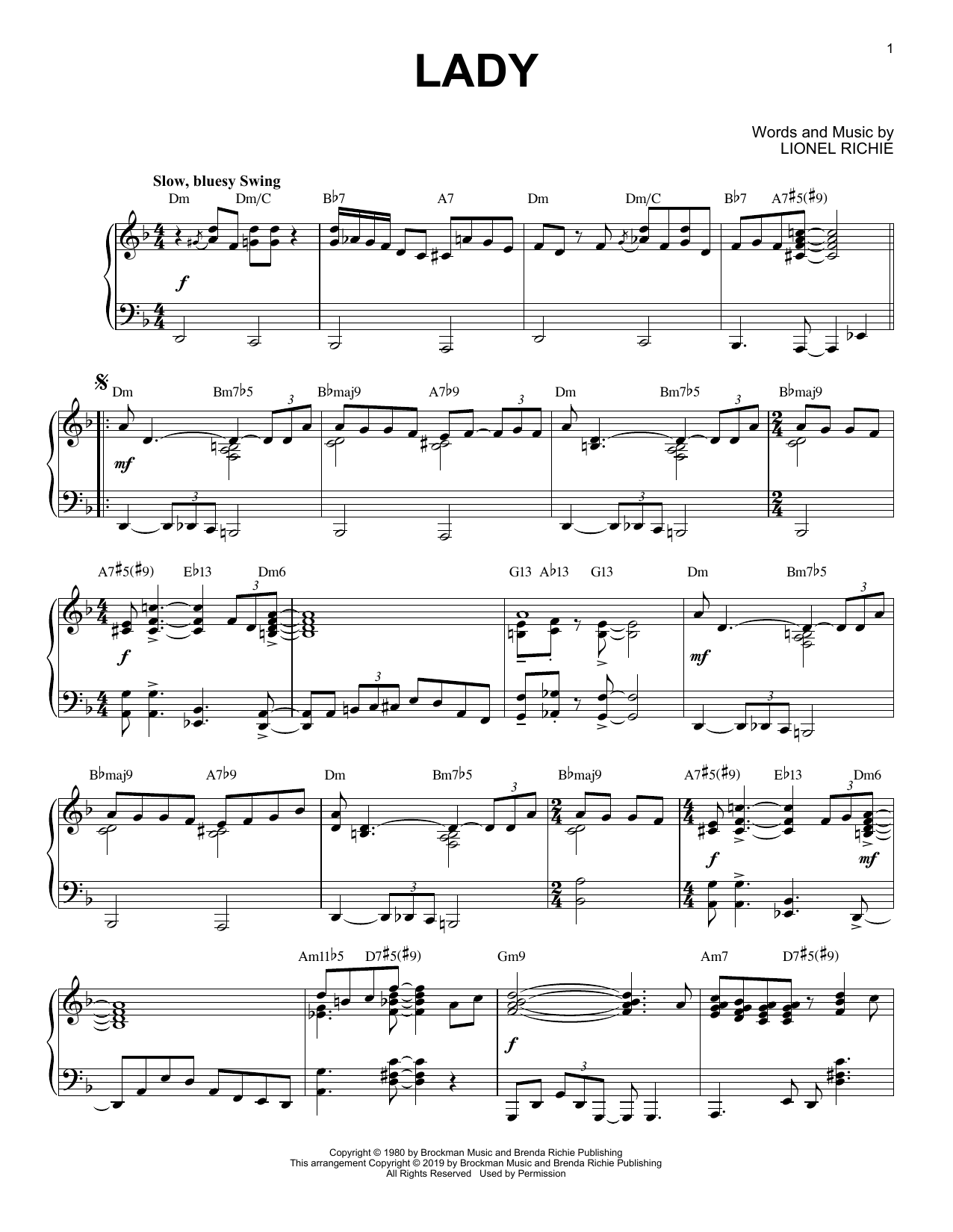 Download Lionel Richie Lady [Jazz version] Sheet Music and learn how to play Piano Solo PDF digital score in minutes