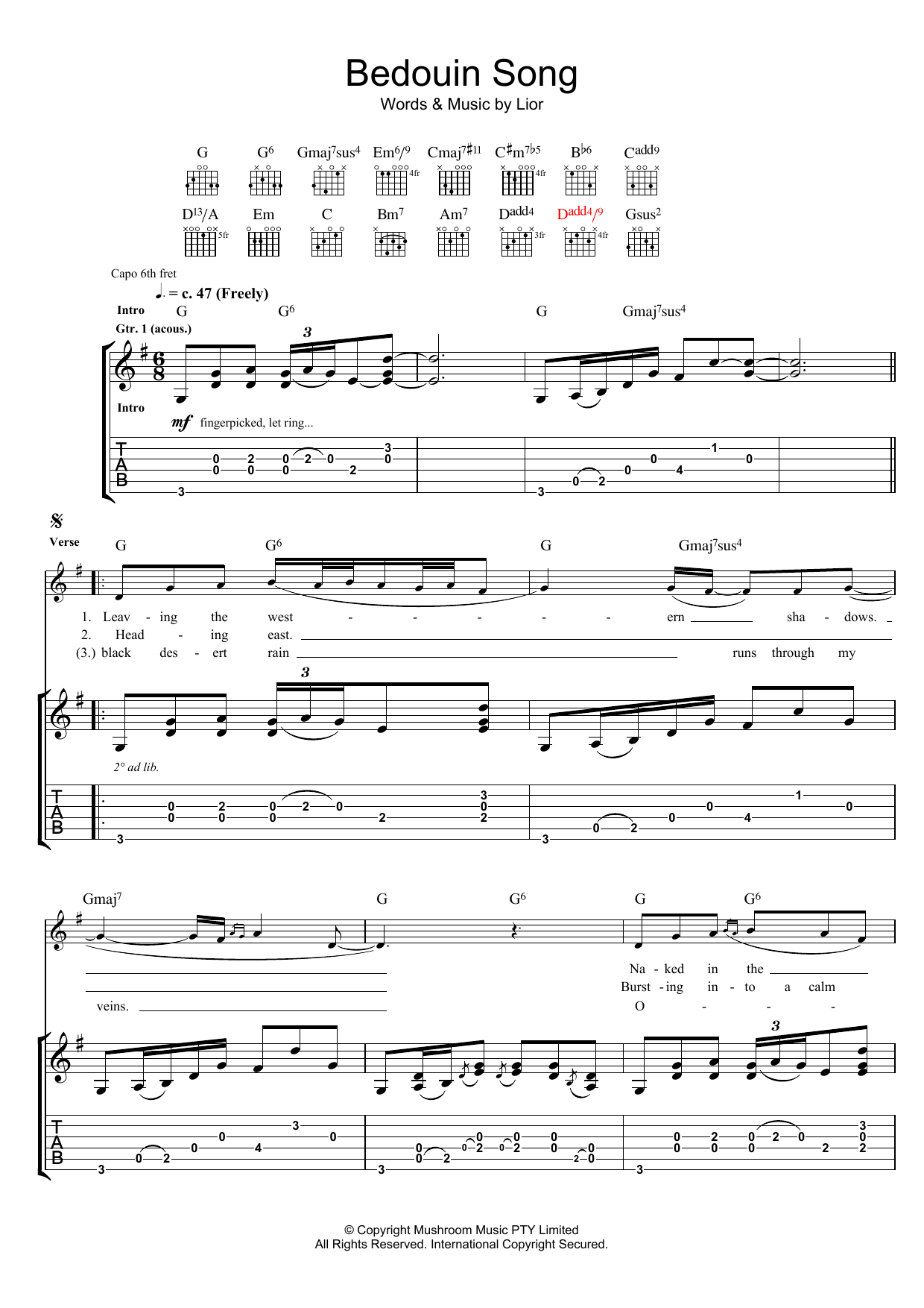 Download Lior Bedouin Song Sheet Music and learn how to play Guitar Tab PDF digital score in minutes
