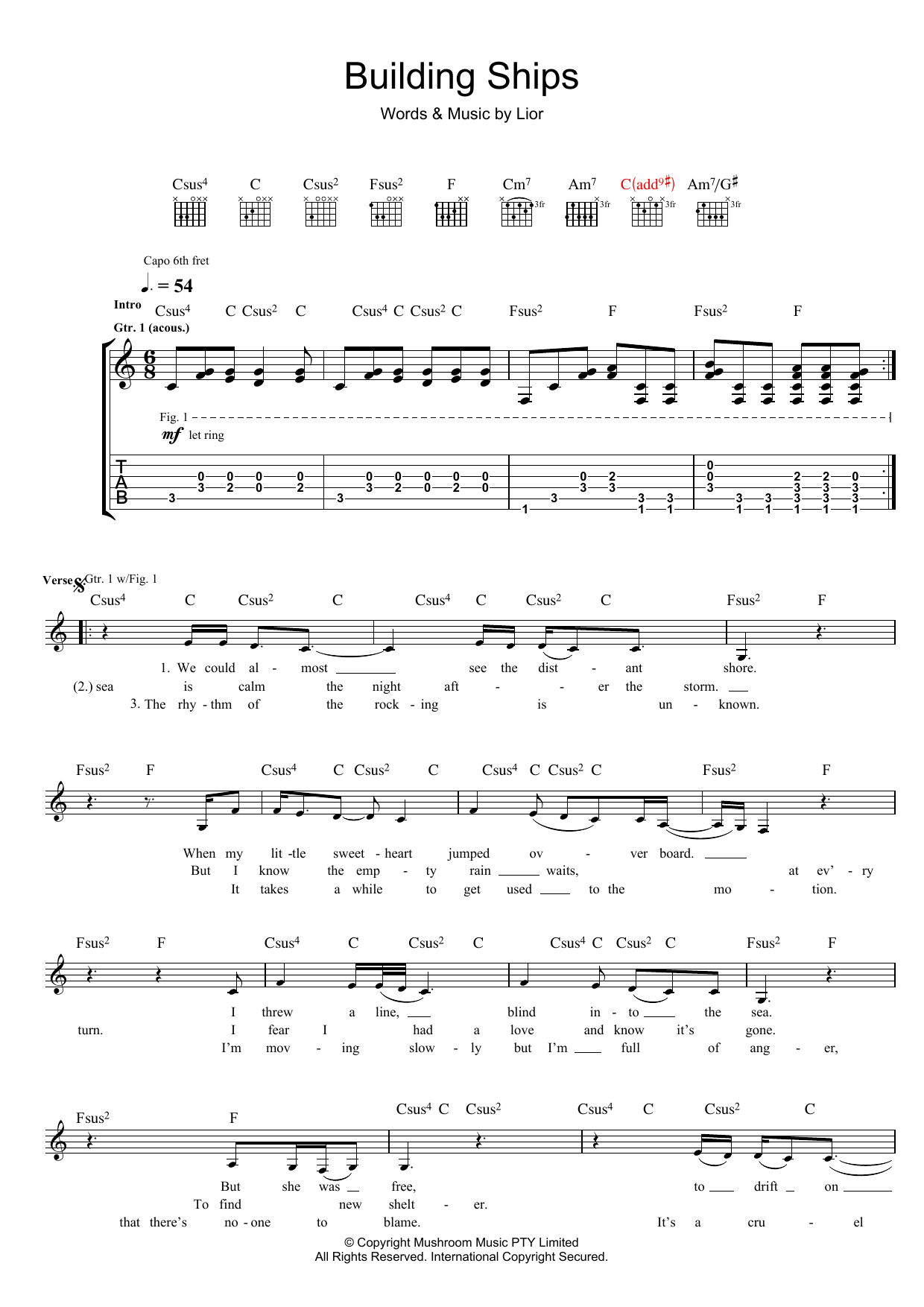 Download Lior Building Ships Sheet Music and learn how to play Guitar Tab PDF digital score in minutes