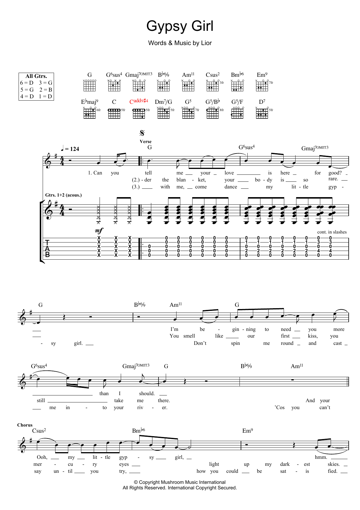 Download Lior Gypsy Girl Sheet Music and learn how to play Guitar Tab PDF digital score in minutes