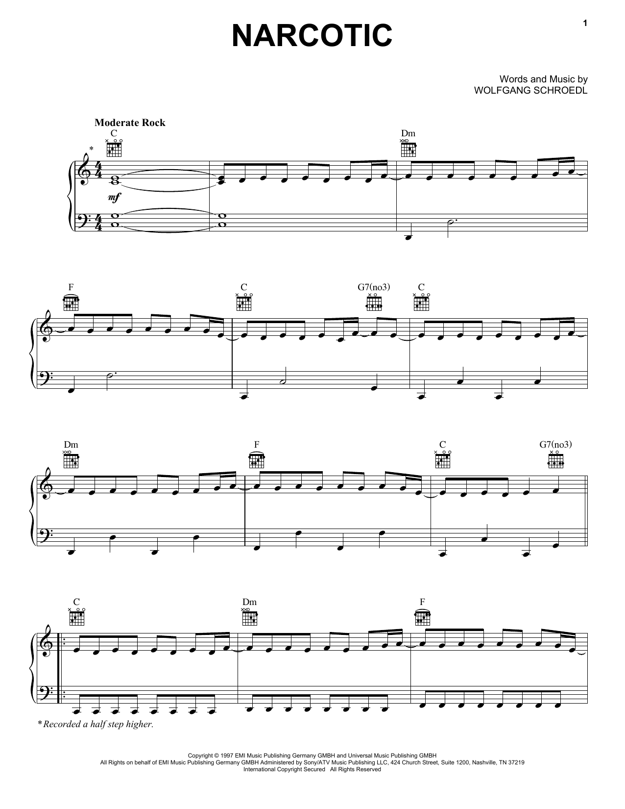 Download Liquido Narcotic Sheet Music and learn how to play Piano, Vocal & Guitar Chords (Right-Hand Melody) PDF digital score in minutes
