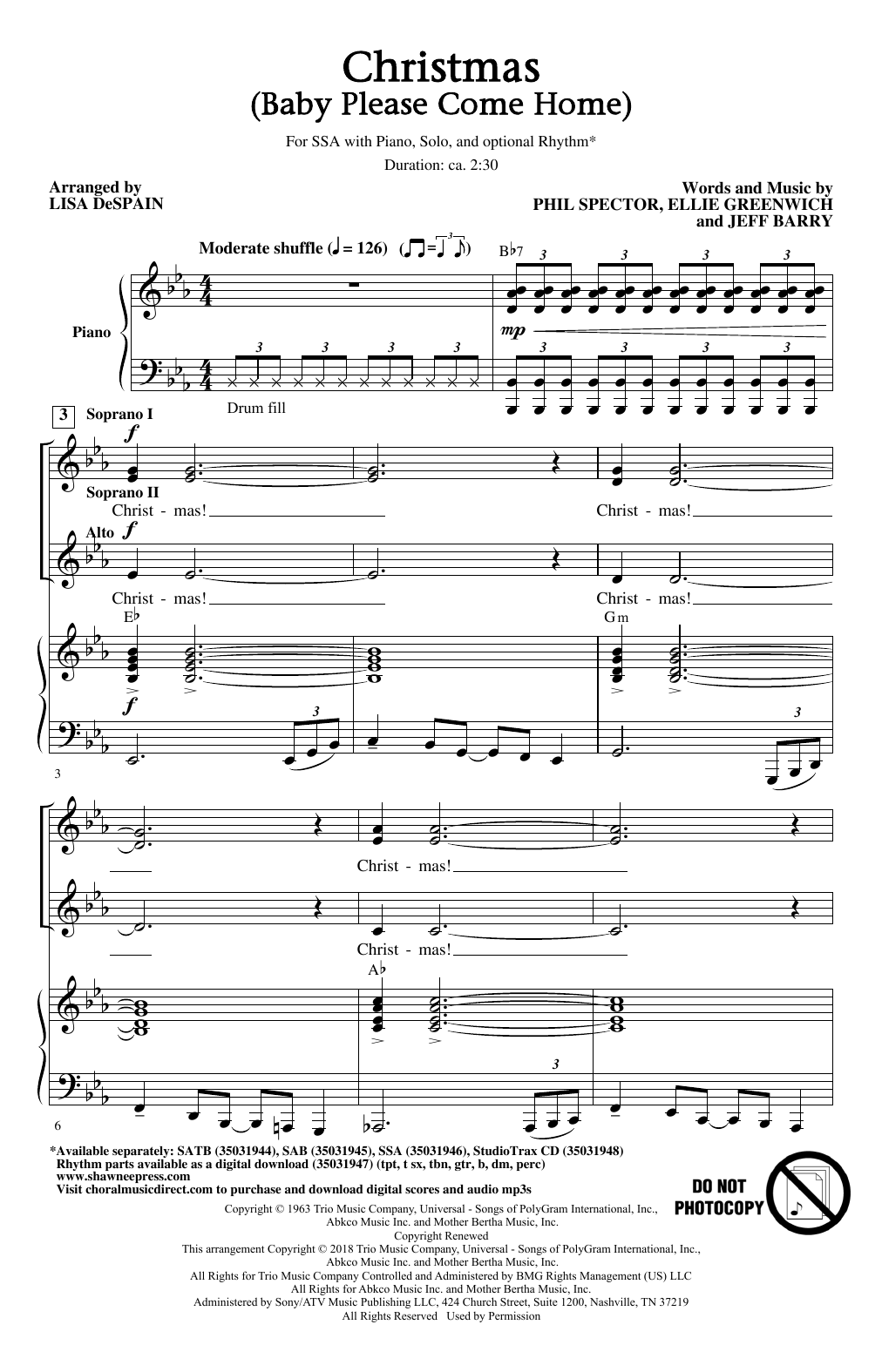 Download Lisa DeSpain Christmas (Baby Please Come Home) Sheet Music and learn how to play SSA PDF digital score in minutes