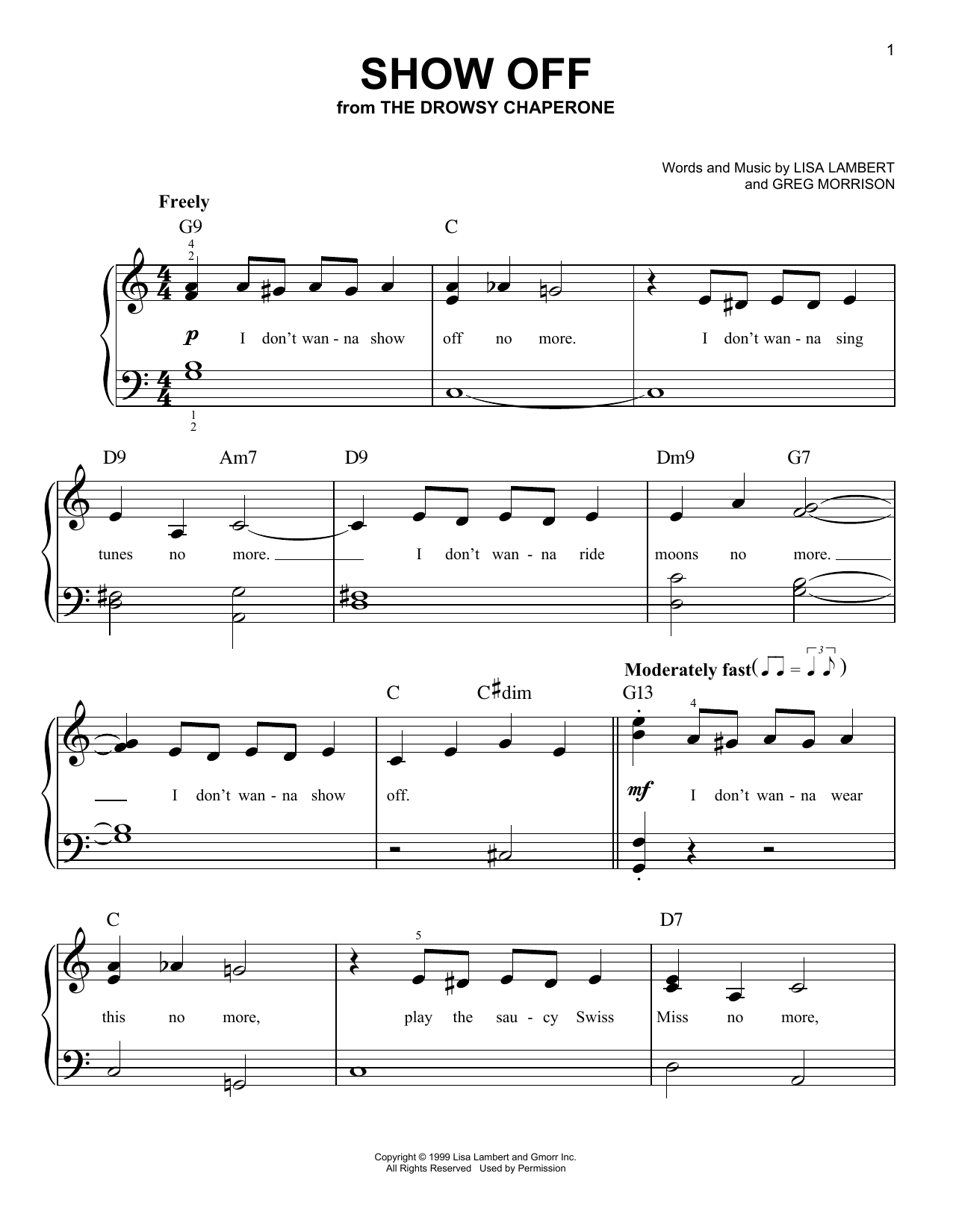 Download Lisa Lambert Show Off (from The Drowsy Chaperone) Sheet Music and learn how to play Very Easy Piano PDF digital score in minutes