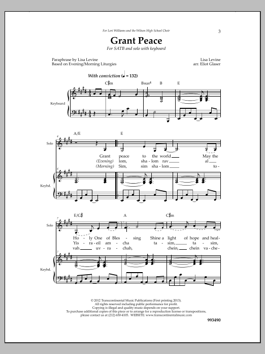 Download Lisa Levine Grant Peace Sheet Music and learn how to play SATB Choir PDF digital score in minutes